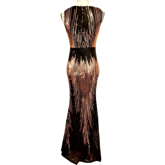 XUCTHHC Sleeveless Black and Rose Gold Sequin Bodycon Gown - Picture 11 of 13